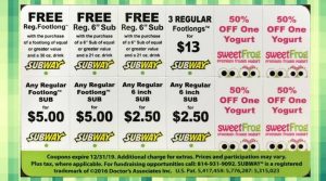 Coupon Card for Subway and SweetFrog